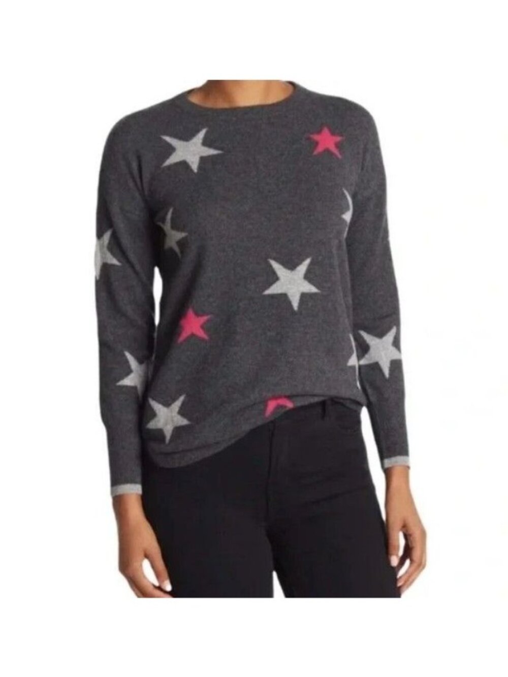 Philosophy Cashmere Heather Charcoal Star Print Sweater